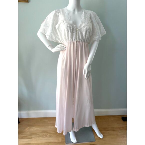 Vintage Sheer Babydoll Nightgown Dress Robe Pale Pink & White Lace size Small - Picture 9 of 9